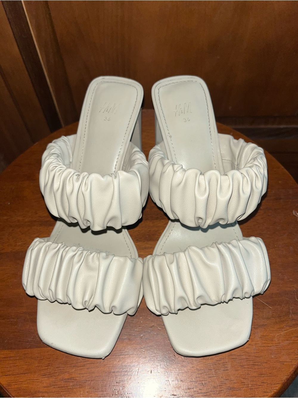 H&M White Ruched Double-Band Slide Heels - Women